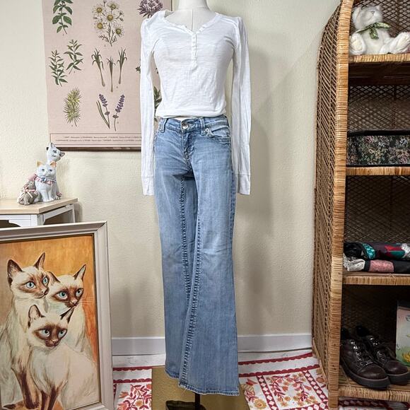 Y2k Distressed Flare Jeans Rockstar Girlfriend Trashy Coastal Cowgirl 25 27 x 31 - Picture 2 of 12